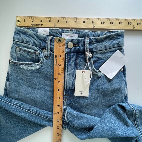 Good American Good Vintage Frayed Hem Distressed Straight Jeans NEW Sz 00 / 24 - Picture 8 of 10